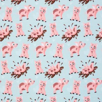 Baumwolljersey Schweinchen auf Mint Landkind by Mrs. Mint Design by Swafing